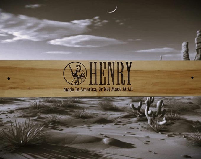 Rustic Large Maple Pyrography Wood Burned Henry Gun Rifle Plaque Ranch Cowboy Decor Gift