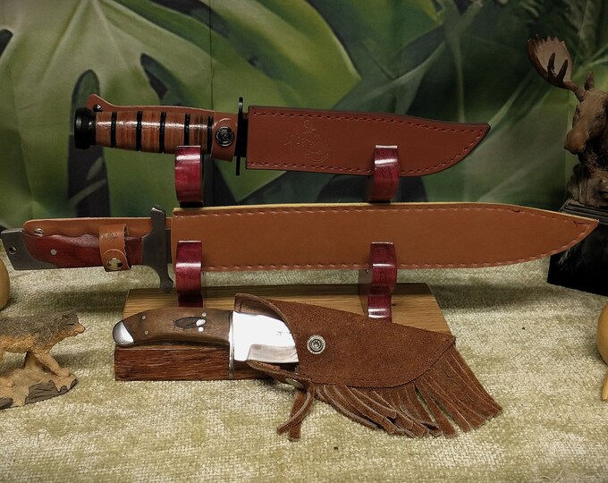 Rustic 2 Tier Live Edge Swamp Oak Purple Heart Display Stand Samurai Military Collectors Gift