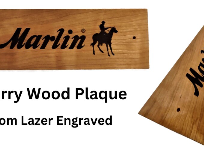 Rustic Cherry Marlin Gun Rifle Plaque Pyrography Wood Burned Ranch Cowboy Decor Gift