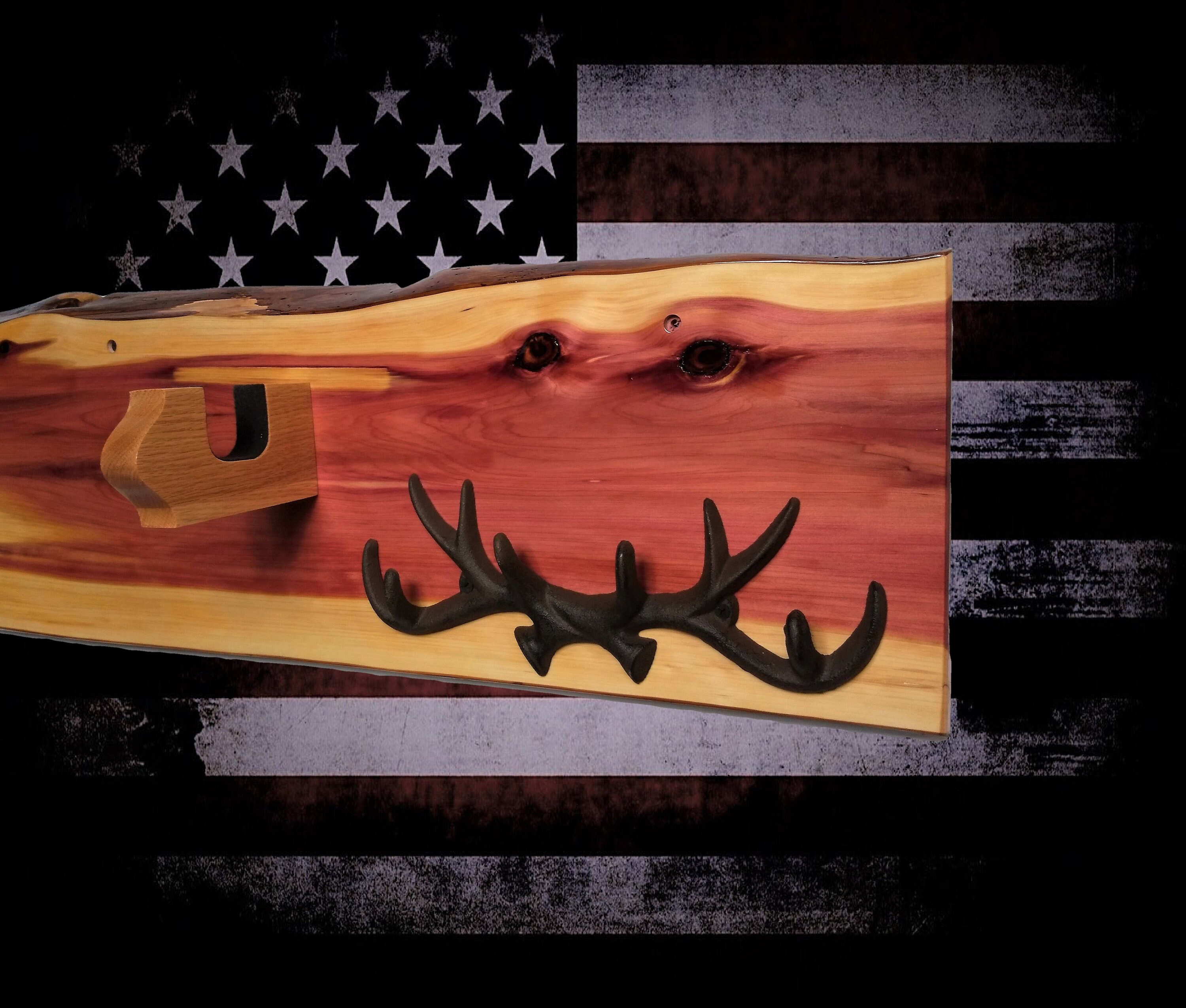 Rustic Wood Gun Rack Display Live Edge Cedar Rifle Shotgun Long Gun