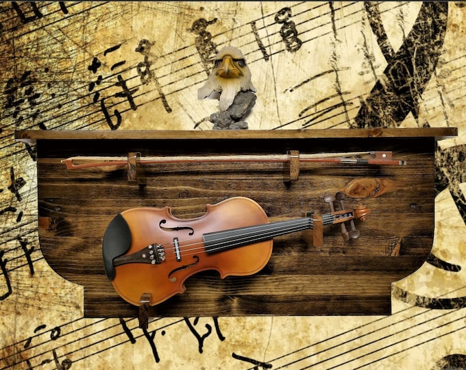 Rustic Violin Display Rack and Shelf | Knotty Pine with Walnut Finish | Grandma Grandpa Musical Gift Decor