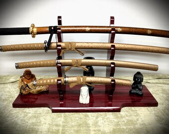 LIVE EDGE Purple Heart 4 Tier Katana Wakizashi Sword Display Stand A Perfect Gift for Martial Arts Collectors Dojo Enthusiasts