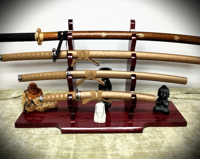 LIVE EDGE Purple Heart 4 Tier Katana Wakizashi Sword Display Stand A Perfect Gift for Martial Arts Collectors Dojo Enthusiasts
