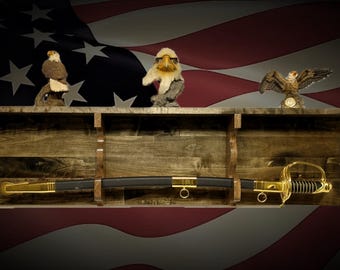 Rustic Sword Display for Military or Samurai with Deep Shelf Collectors Gift