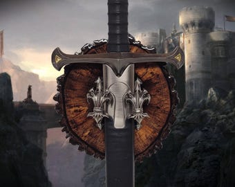 Live Edge Black Walnut Sword Display with Fleur De Lis Hanger – Rustic Wall Mount