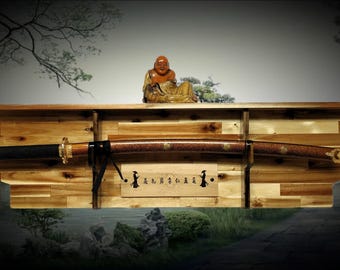 KATANA BUSHIDO ACACIA Wall Display Samurai Code with Deep Shelf Dojo Collectors Gift