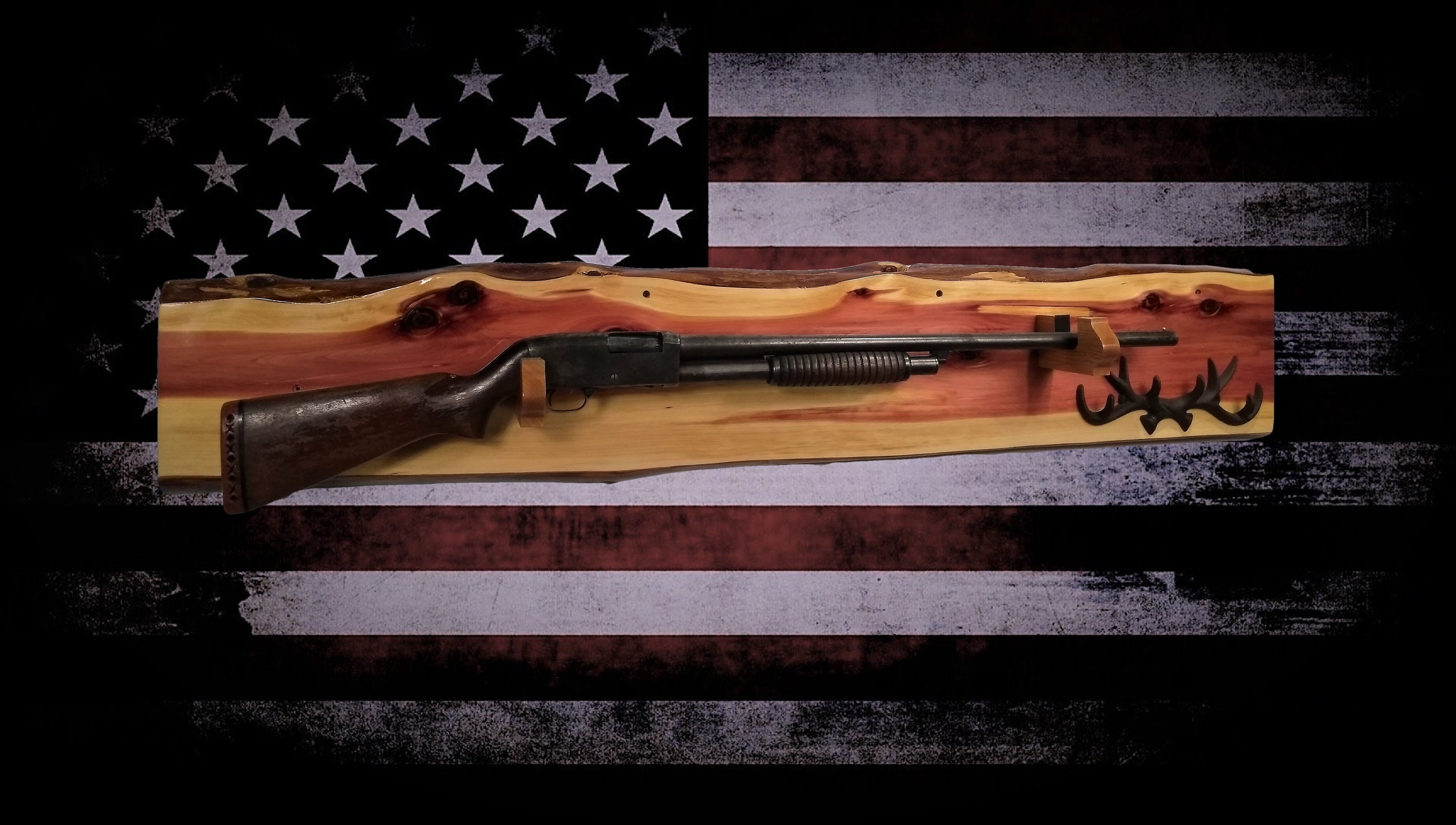 Rustic Wood Gun Rack Display Live Edge Cedar Rifle Shotgun Long Gun