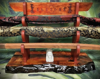 Live Edge Maple Samurai Sword Stand: Padauk Accents, Bushido Code
