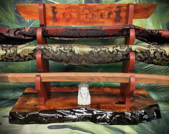 Live Edge Maple Samurai Sword Stand: Padauk Accents, Bushido Code