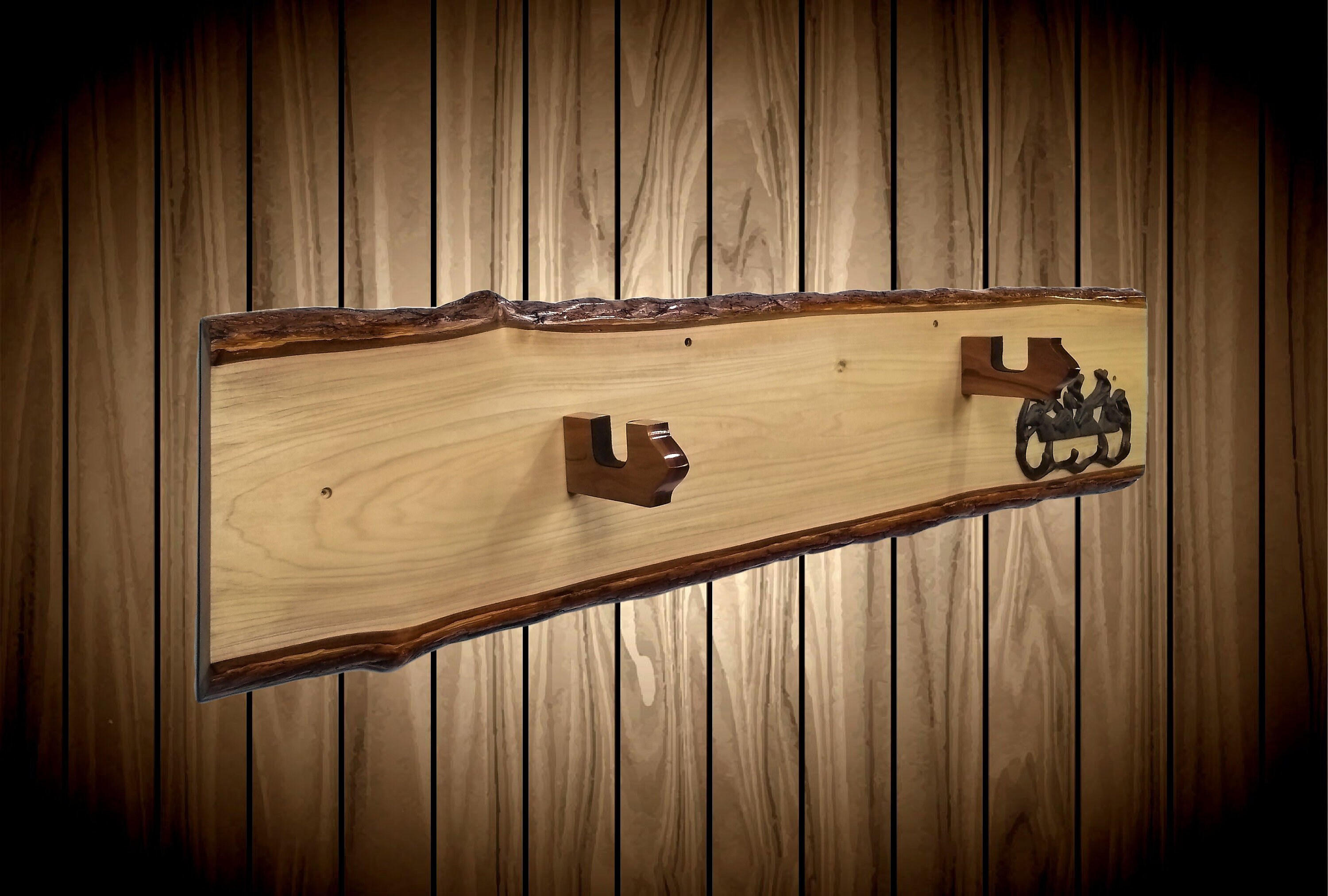 Live Edge Wood Gun Rack, Natural and Rustic, Cabin, Hunting, Lodge
