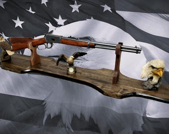 Rustic Aspen Lever Action Rifle Stand: Walnut Finish, Cabin Decor