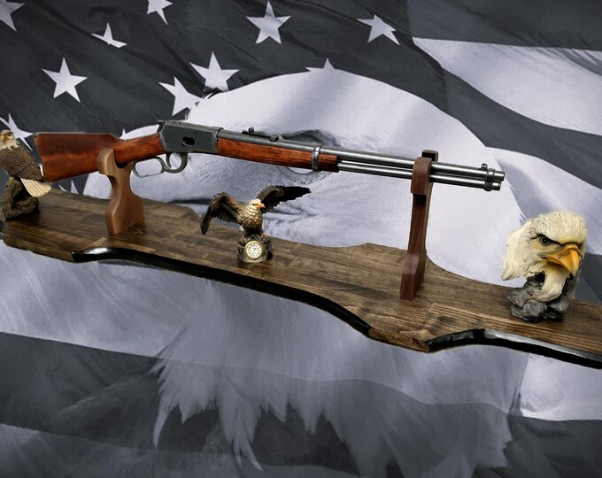 Rustic Lever Action Rifle Stand Display Faux Live Edge Aspen Stunning Mantel Collectors Gift