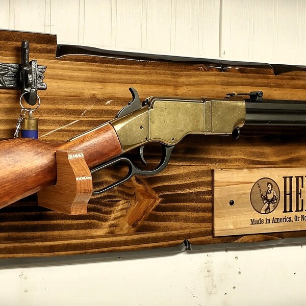Lever Action Rustic Henry Gun Rack Display Rifle Faux Live Edge Knotty Pine Cabin Décor Collectors Gift