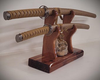 Rustic Red Cedar Wild Cherry 2 Tier Samurai Sword Display Stand Collector Gift