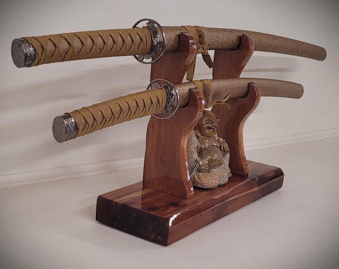 Rustic Red Cedar Wild Cherry 2 Tier Samurai Sword Display Stand Collector Gift