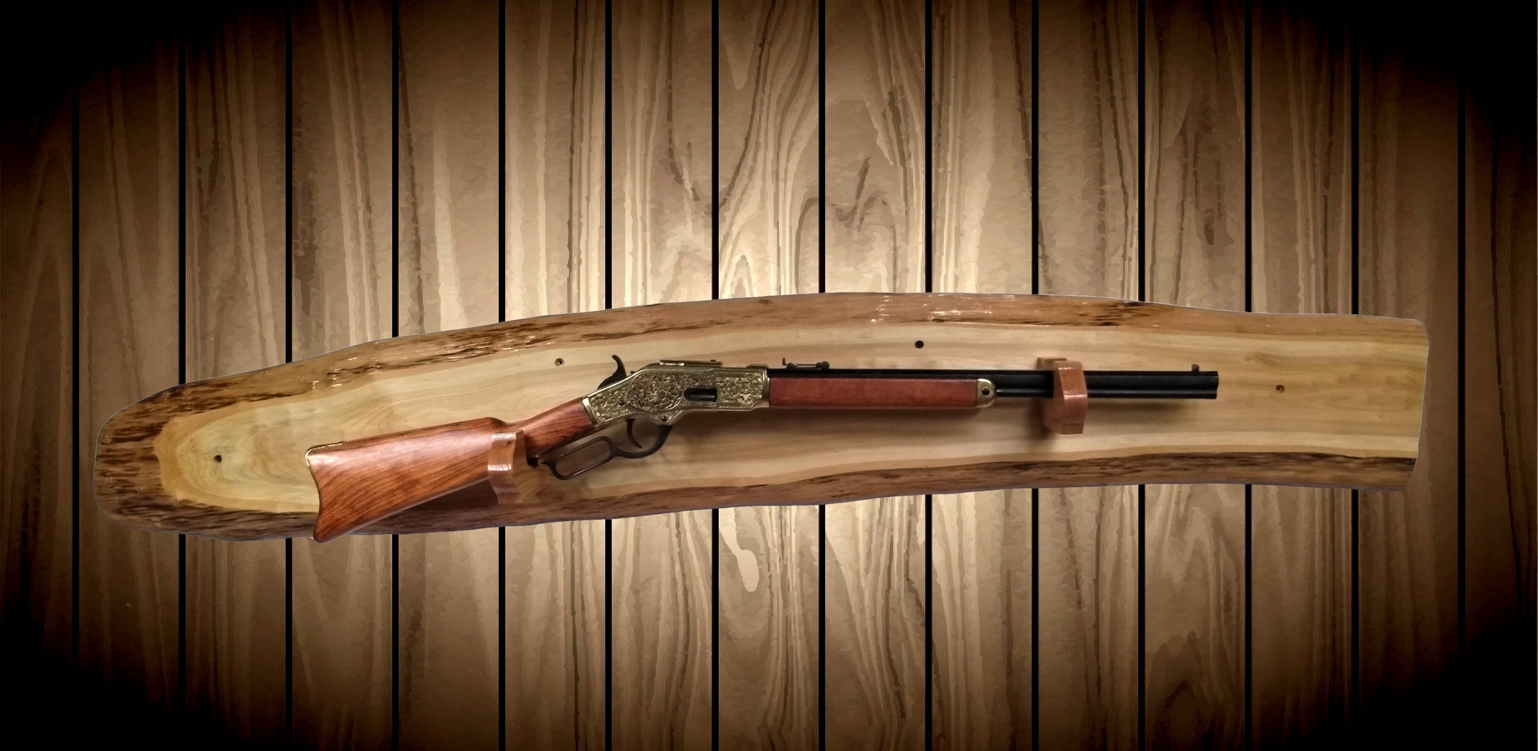 Rustic Gun Rack, Wall Mount, Live Edge White Cedar, Unique 