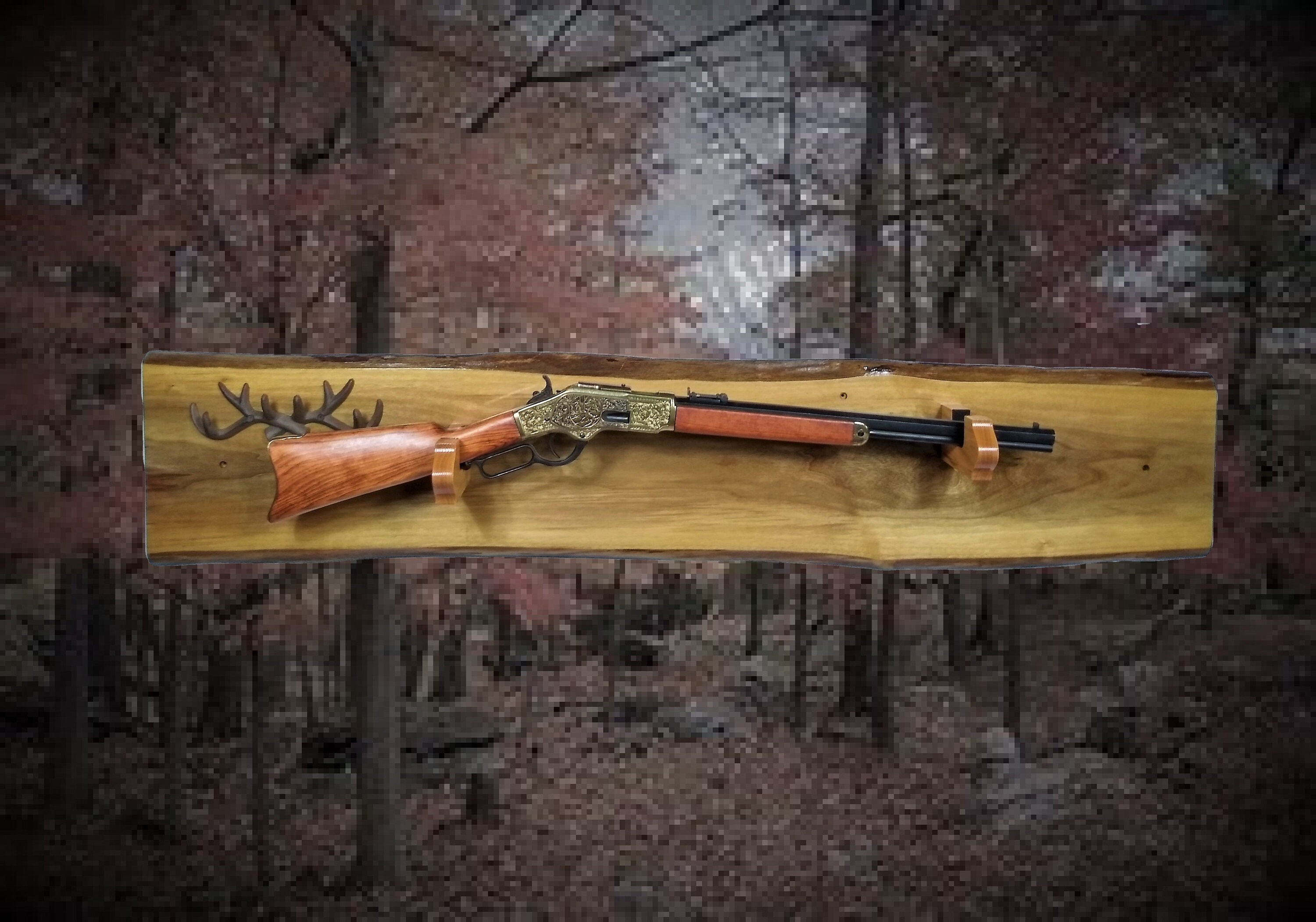 Rustic Gun Rack Live Edge Walnut Wall Display Antler Key Rack Rifle