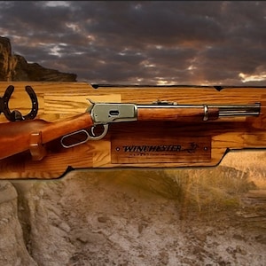 Rustic Winchester Rifle Rack: Faux Live Edge Oak, Cabin Decor