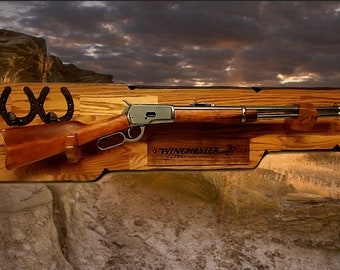 Rustic Winchester Rifle Rack: Faux Live Edge Oak, Cabin Decor