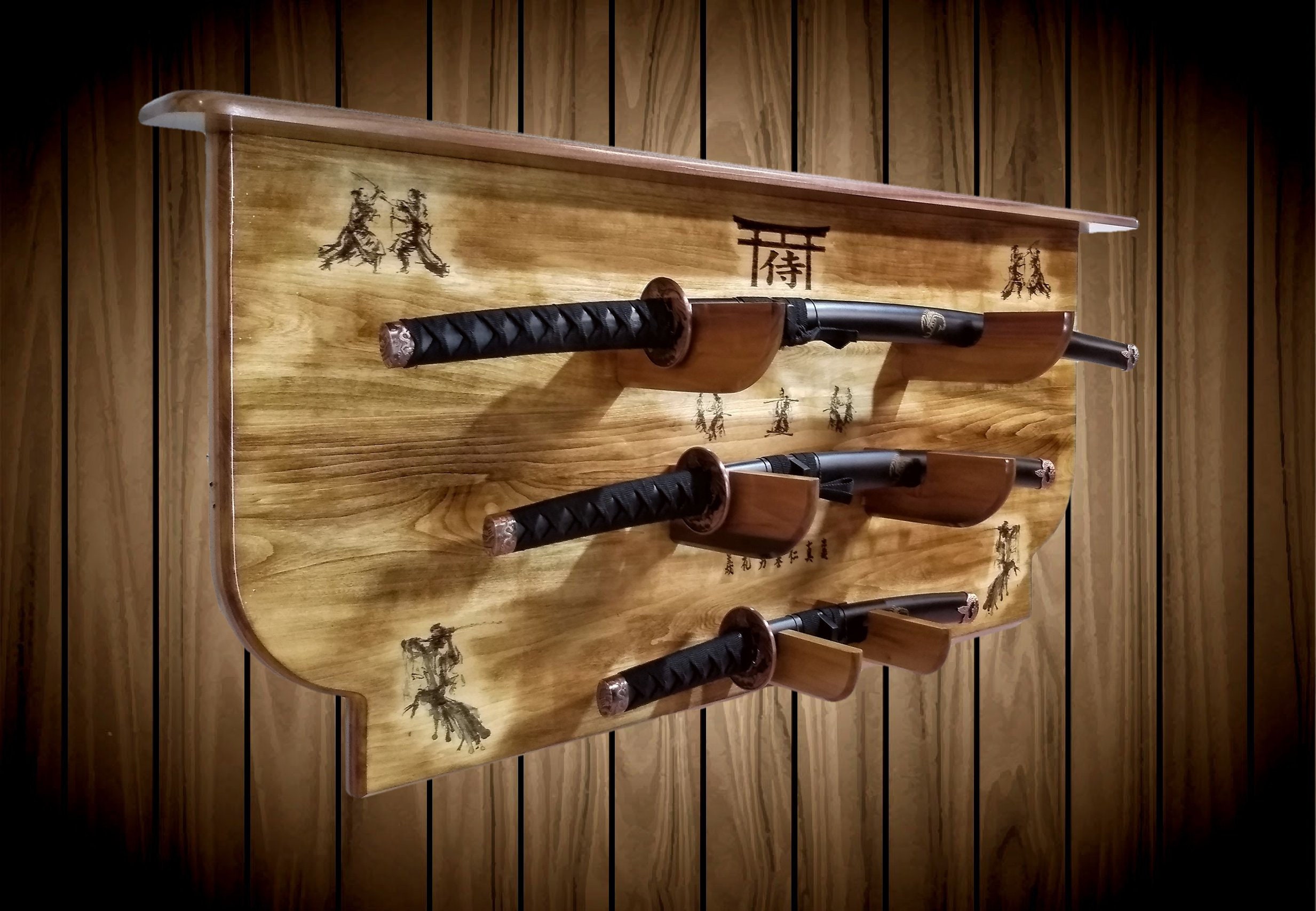 Wooden Bushido 8 Tier Sword Wall Display Stand Japanese Katana Holder