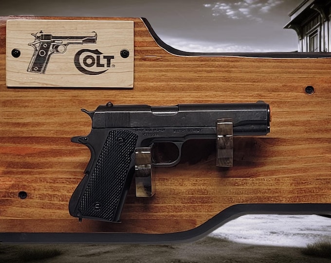 Rustic Knotty Pine 1911 Government Colt 45 Pistol Wall Mount Display Collectors Gift