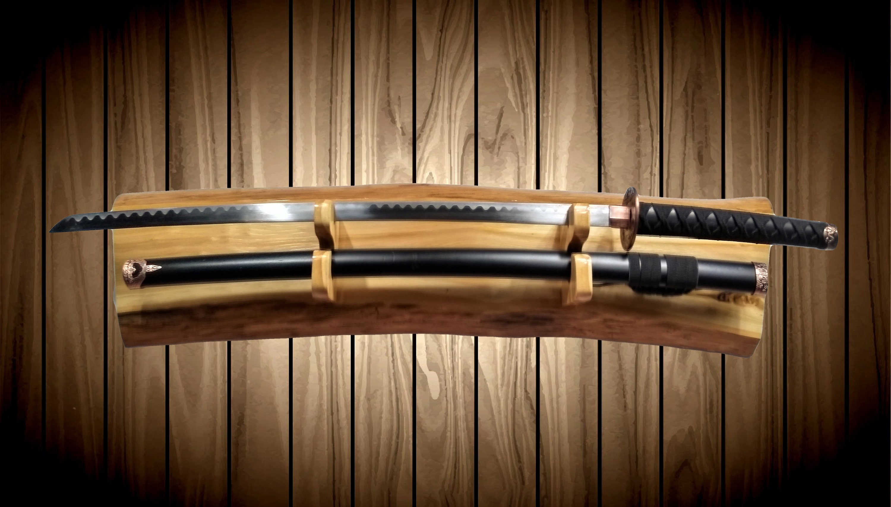 Rustic Sword Rack Display, Live Edge Cedar, Wall Mount, Blade and Sheath Style, Military Saber