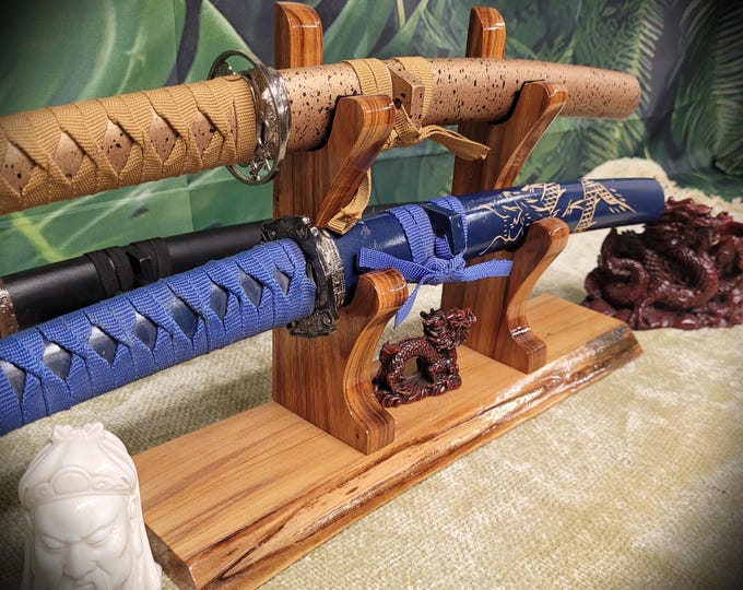Live Edge Ambrosia Maple 2 Tier Samurai Sword Display Stand