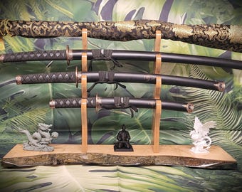 4 Tier Katana Sword Stand | Handcrafted Live Edge Maple Samurai Sword Display Rack