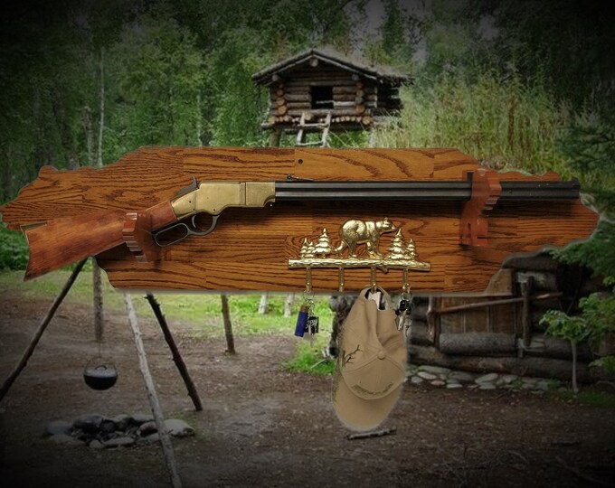 Rustic Golden Bear Lever Action Rifle Gun Display Hunting Gift Lodge Cabin Cottage Décor