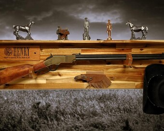 Tradition Lever Action Henry Acacia Wood Rifle Gun Display Shelf Western Farmhouse Gift