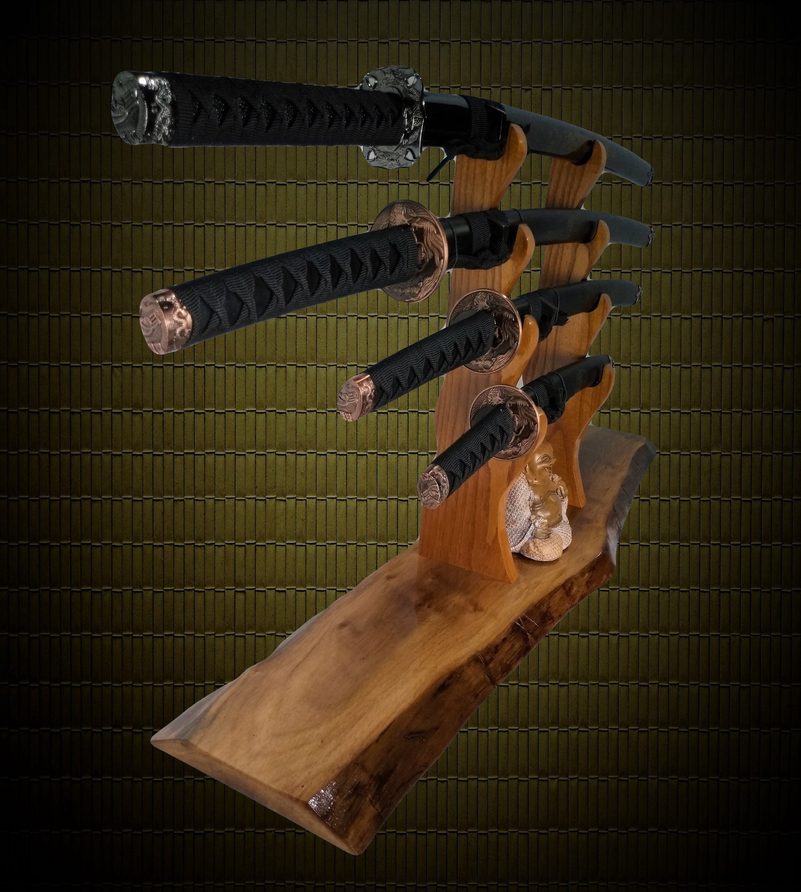 Rustic Samurai Sword Stand 4 Tier Wakizashi Tanto Live Edge Walnut