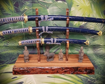 Exotic Live Edge 3-Tier Patagonia Rosewood Katana Sword Display Stand – A Perfect Gift for Dojo Martial Arts Collectors
