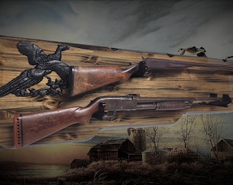 Rustic 2 Place Shotgun Aspen Rifle Display Eagle Collector Decor Gift