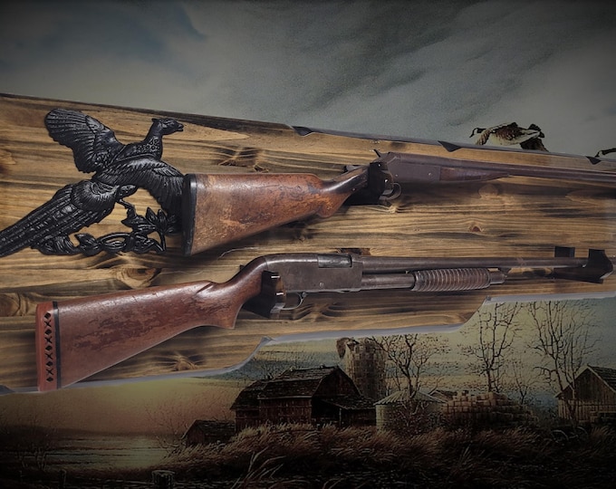 Rustic 2 Place Shotgun Aspen Rifle Display Eagle Collector Decor Gift
