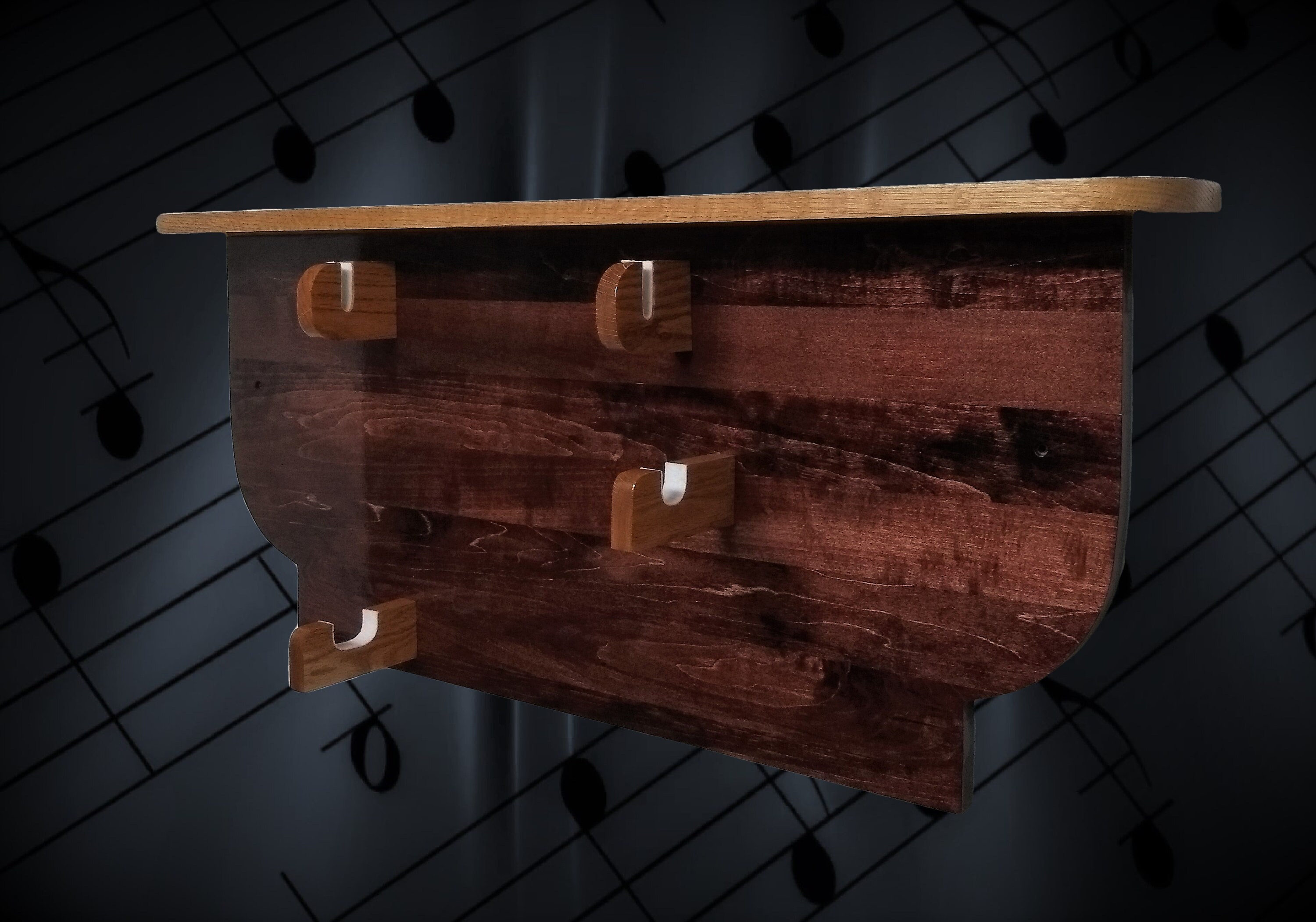 Mahogany Violin Display Rack with Oak Shelf Unique Rustic Musical Wall