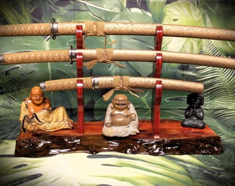 Handmade Maple & Padauk Samurai Sword Stand: 3-Tier Katana Display