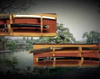 Rustic Live Edge Sword N Sheath Duo Red Cedar Wall Sword Display Collectors Gift