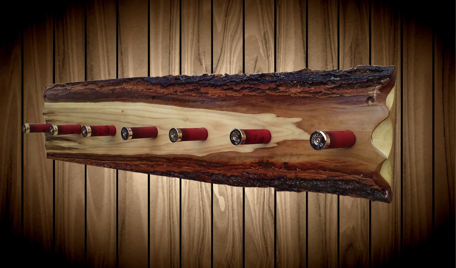 Rustic Poplar Wood Hat Coat Rack 7 Red Winchester Shell Hangers Wall