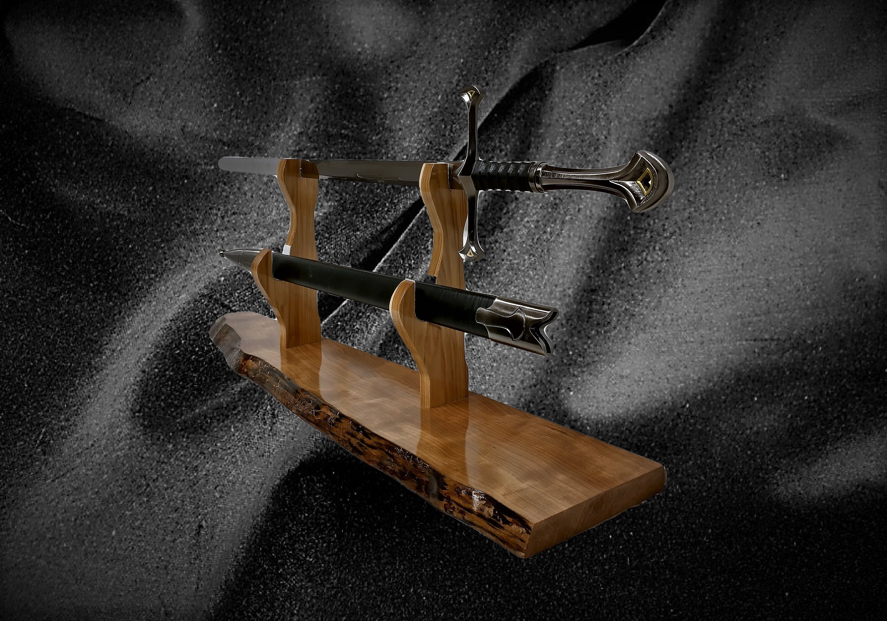 Vintage Sword Display Stand Rustic Live Edge Cherry Military Saber