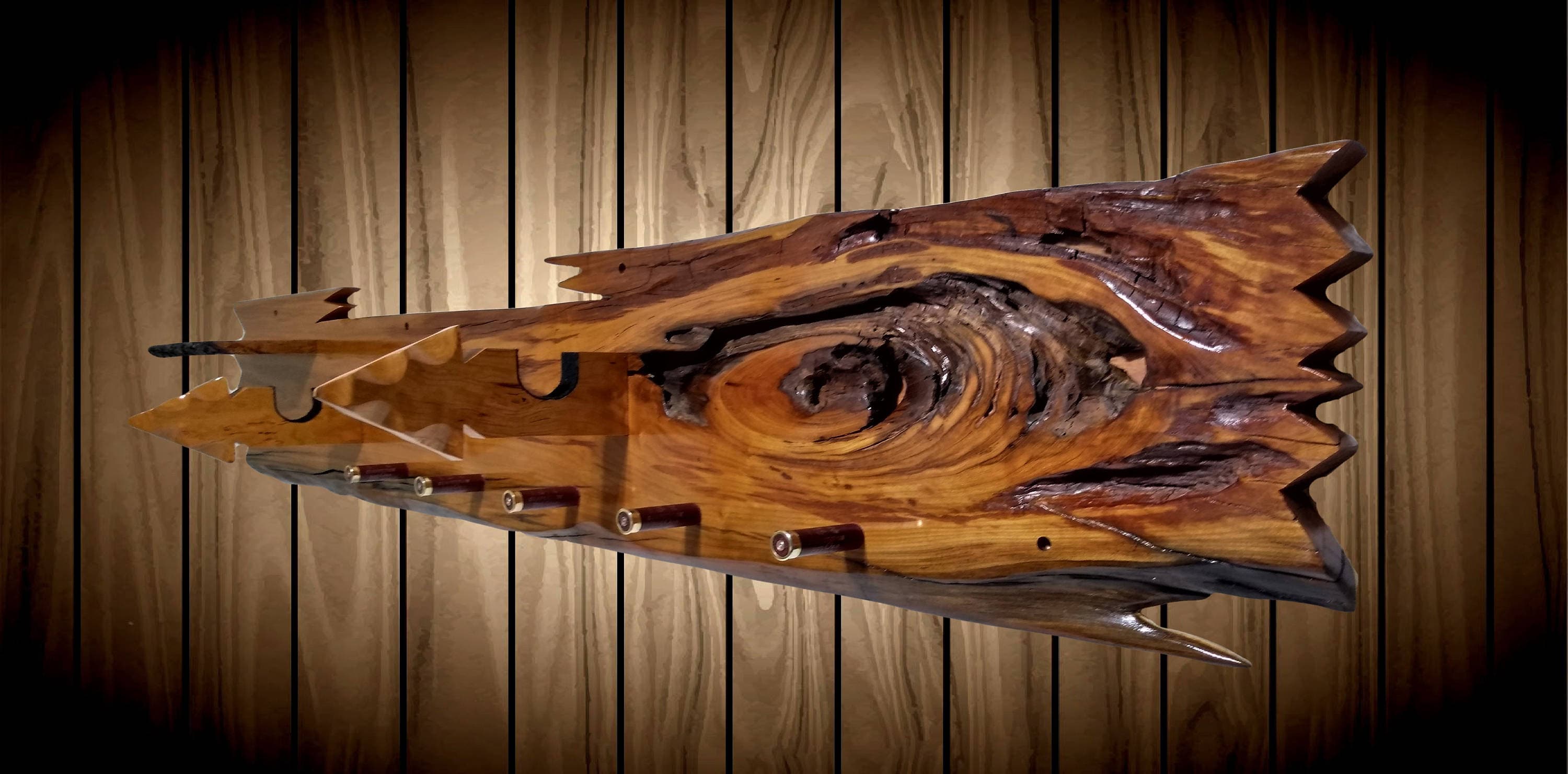 Rustic Live Edge Cherry Gun Rack Wall Mount Arrowhead 