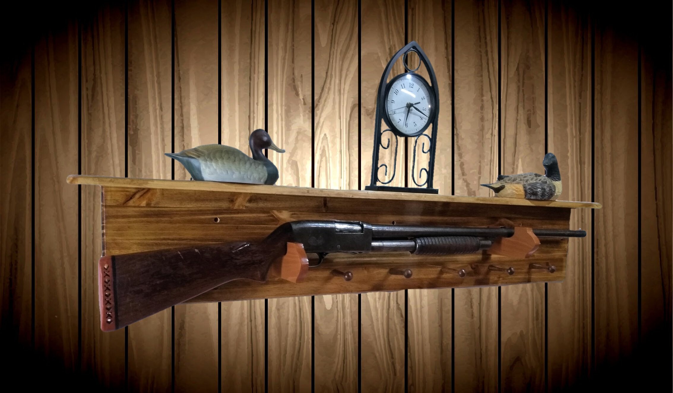 Traditional Wood Gun Rack with Shelf 6 Peg Hat Coat Shotgun Etsy