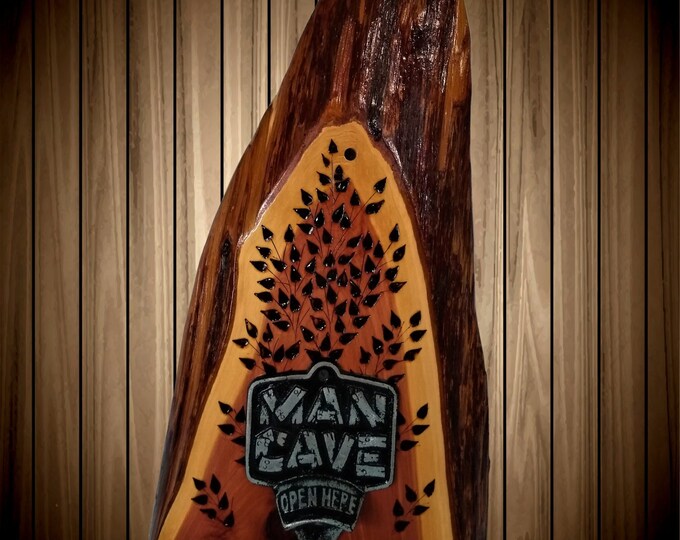 Unique Man Cave Rustic Bottle Opener Live Edge Cedar Bar Décor Husband Dad Birthday Gift
