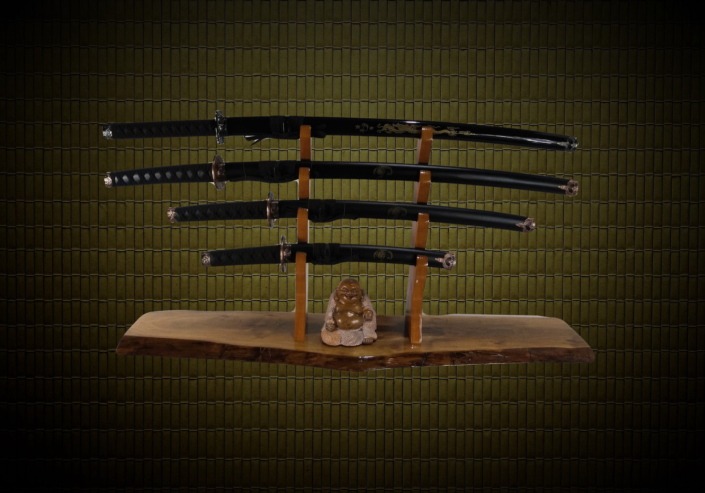 Rustic Samurai Sword Stand 4 Tier Wakizashi Tanto Live Edge Walnut
