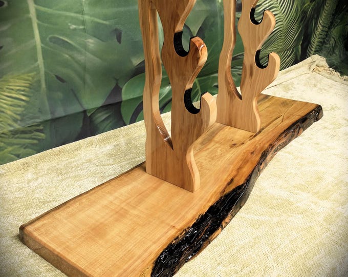 Rustic Live Edge 3 Tier Contoured Maple Japanese Samurai Sword Display Stand Collectors Gift