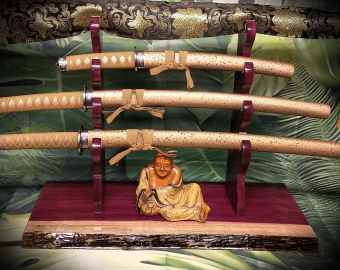 LIVE EDGE 4 Tier Purple Heart Katana Wakizashi Sword Display Stand A Perfect Gift for Martial Arts Collectors Dojo Enthusiasts