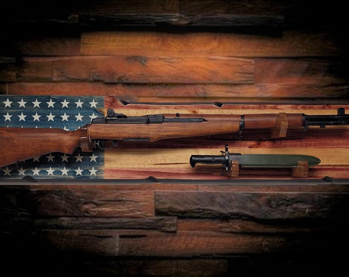 Rustic 48 Star Flag M1 Garand Rifle Wall Display