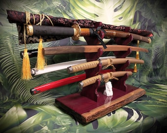 LARGE LIVE EDGE 9 Tier Purple Heart Katana Wakizashi Sword Display Stand A Perfect Gift for Martial Arts Collectors Dojo Enthusiasts