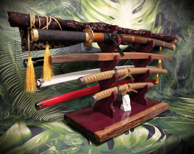 LARGE LIVE EDGE 9 Tier Purple Heart Katana Wakizashi Sword Display Stand A Perfect Gift for Martial Arts Collectors Dojo Enthusiasts