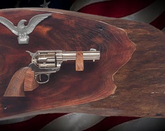 Rustic Live Edge Maple Padauk Colt PeaceMaker Pistol Eagle Wall Display Collectors Gift