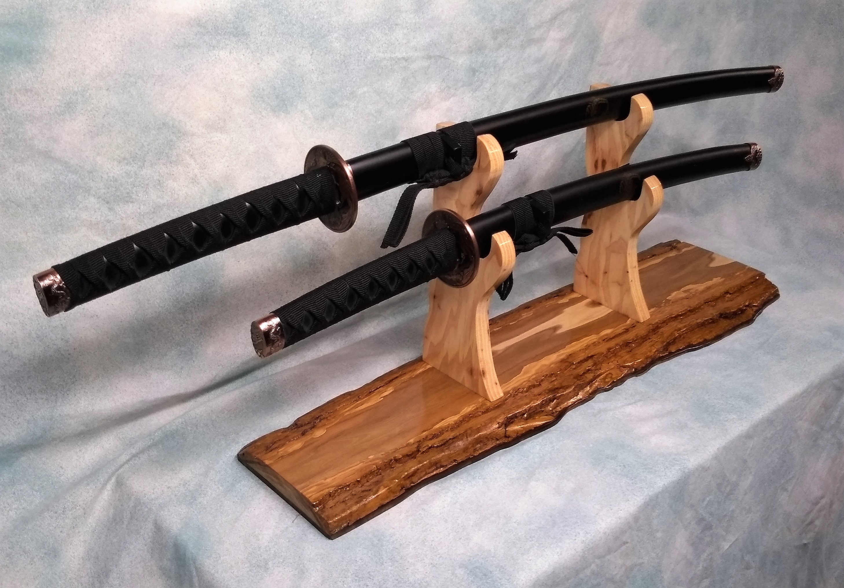 Rustic 2 Tier Sword Stand Display Katana Wakizashi or Tanto Mantel Desk Top Japanese Samurai